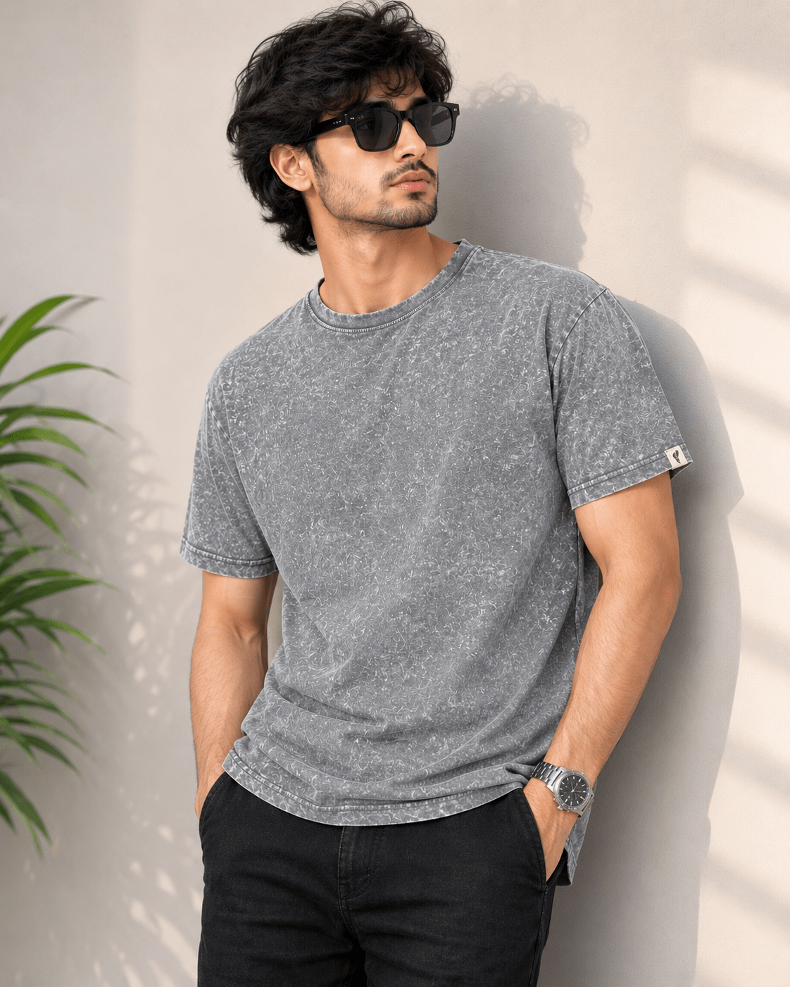 Acid Stone Wash Gray Tee — Vintage Look, 100% Cotton