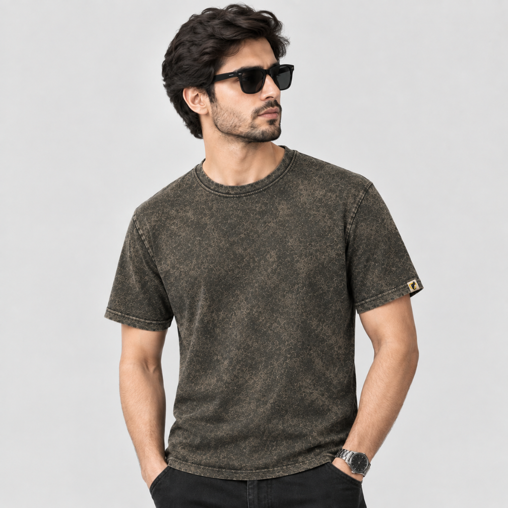 Acid Stone Wash Olive Green Tee