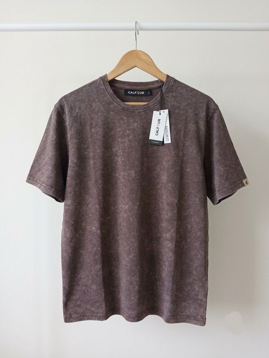 Acid Stone Wash Rust Brown Tee — Vintage Look, 100% Cotton