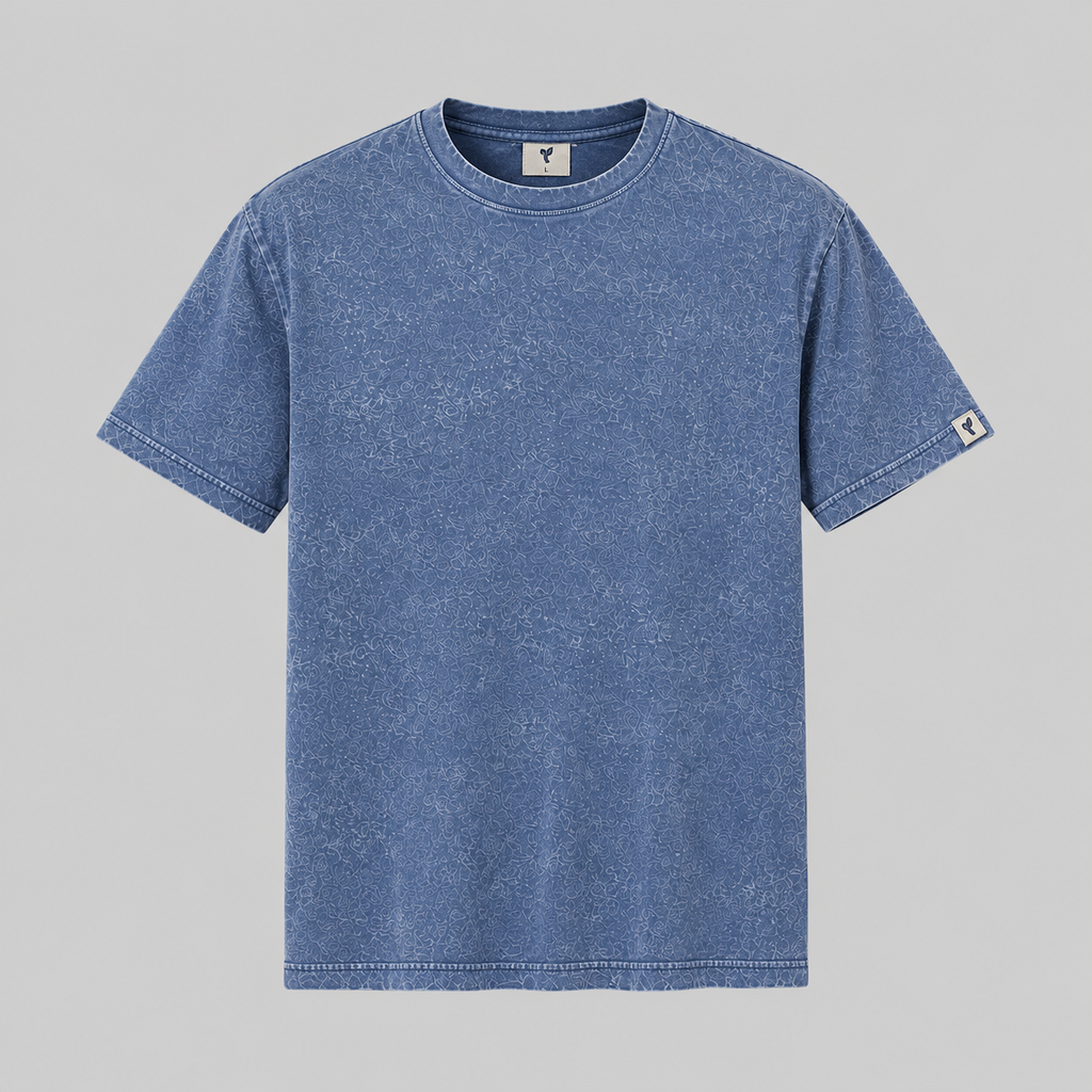 Acid Stone Wash Denim Blue Tee — Vintage Look, 100% Cotton