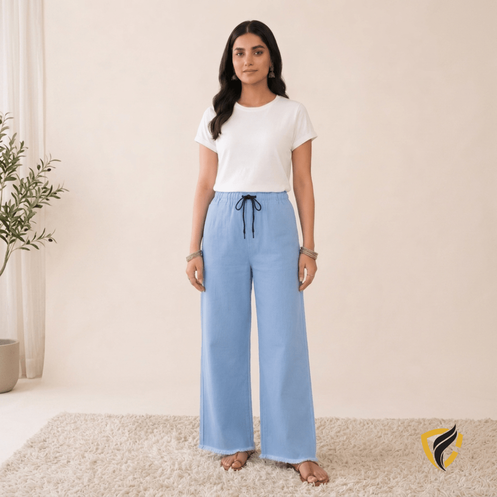Ladies Denim Baggy Jeans Trouser Sky Blue (Fit For S, M, L, XL)