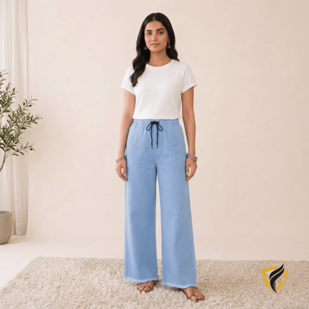 Ladies Denim Baggy Jeans Trouser Sky Blue (Fit For S, M, L, XL)