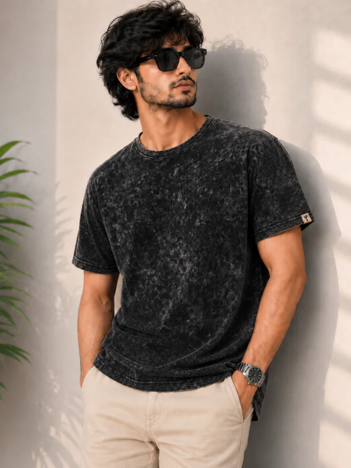 Acid Wash T shirt Black