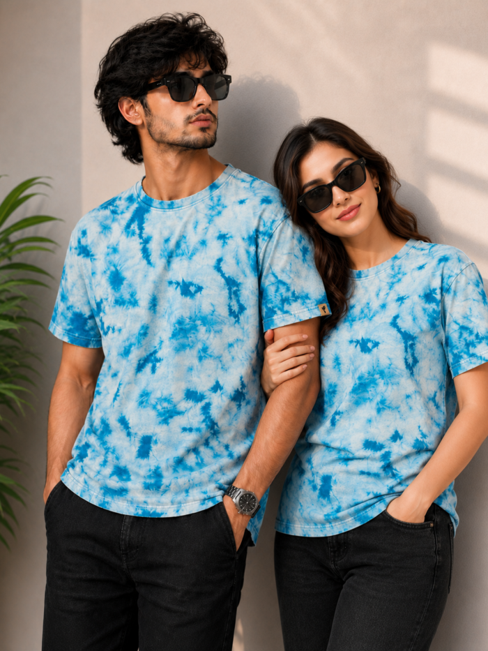 Acid Stone Wash White Blue Tee &mdash; Vintage Look, 100% Cotton