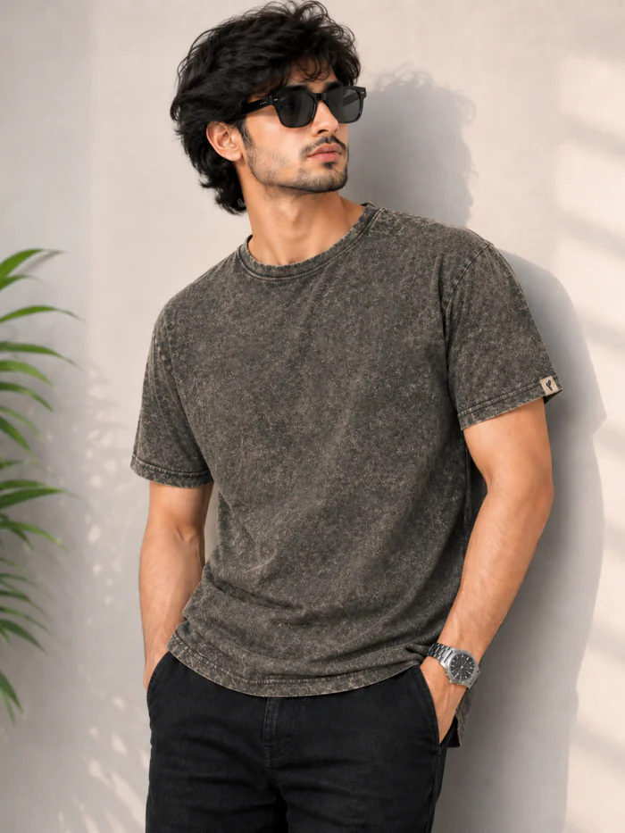 Acid Wash T Shirt Olive