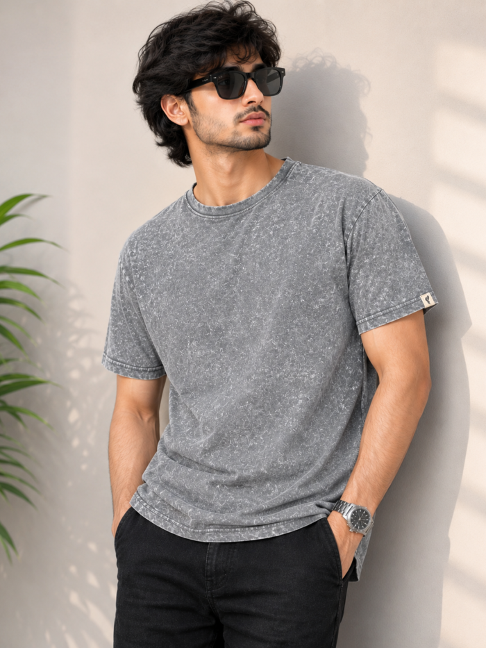 Premium Acid Wash T Shirt Gray