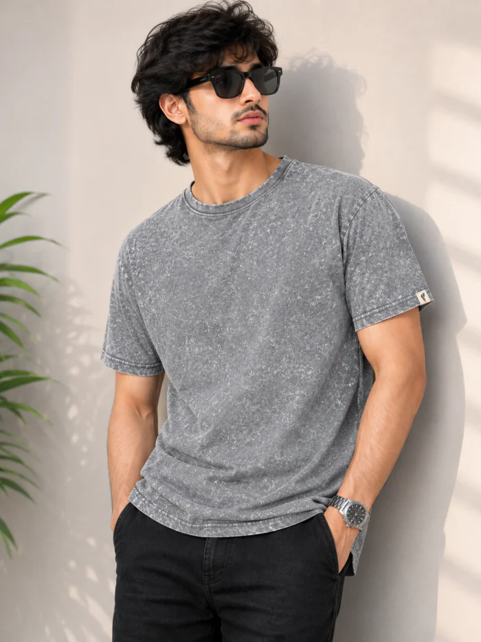 Premium Acid Wash T Shirt Gray
