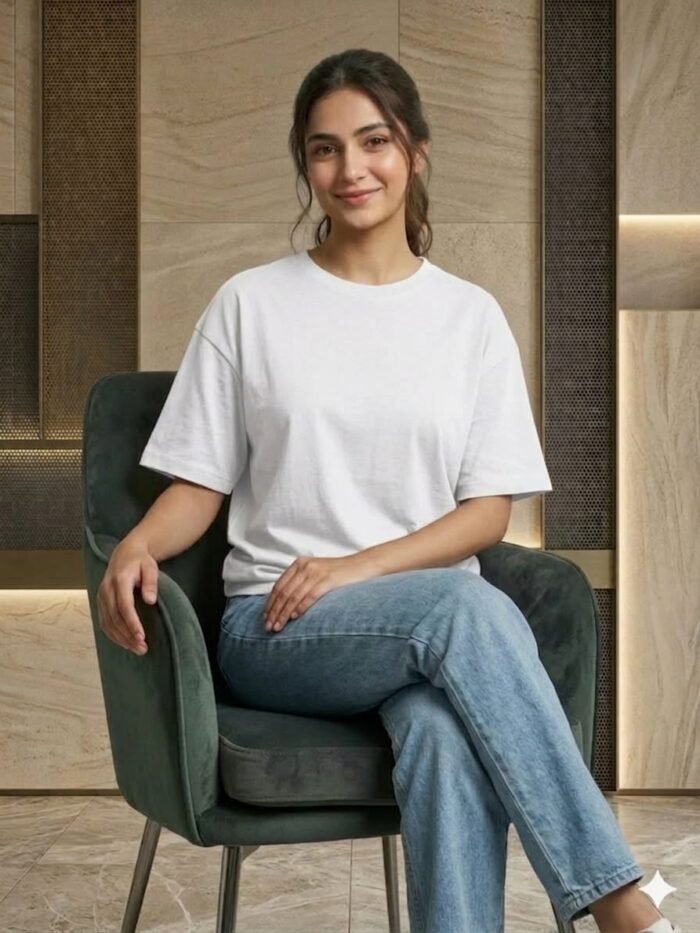 Women's Oversized Cotton T-Shirt - White - Relaxed Fit Casual Tee